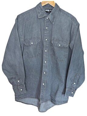 Unifirst Denim Pearl Snap Long Sleeve Work Shirt Western Gray Men's Large